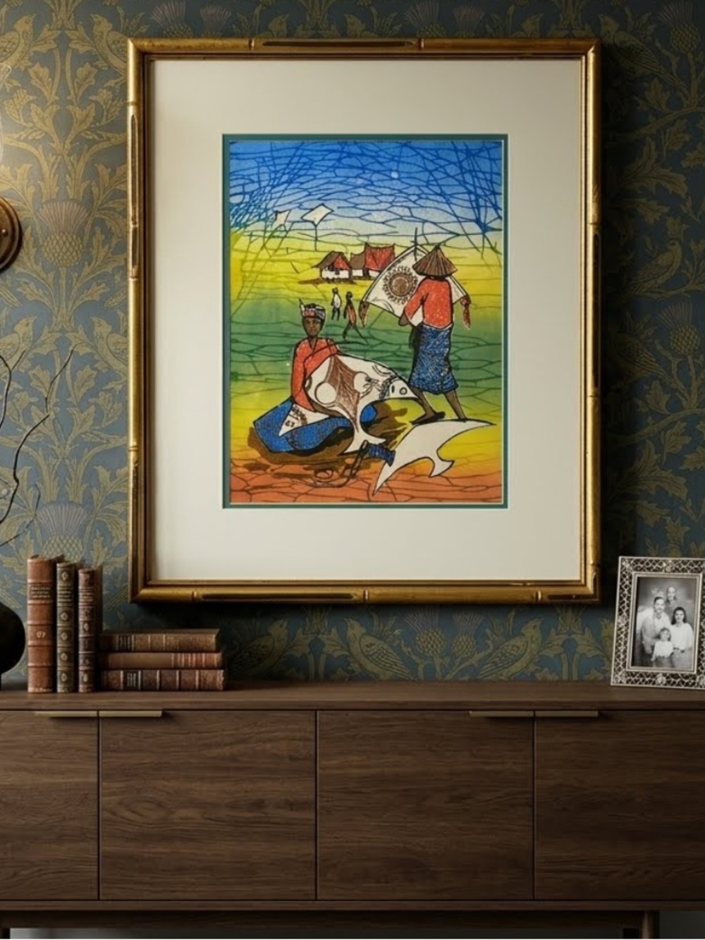 Batik Hand-Painted Vibrant Village Scene Wall Art 
Pro framing
1 of 3 available